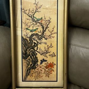 A beautiful print of Chinese watercolor painting of birds and flowers.